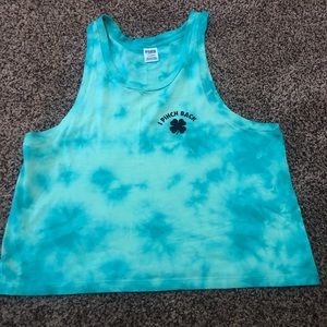 PINK Size Large St. Patrick’s Day I PINCH BACK Tie Dye Tank Crop Style